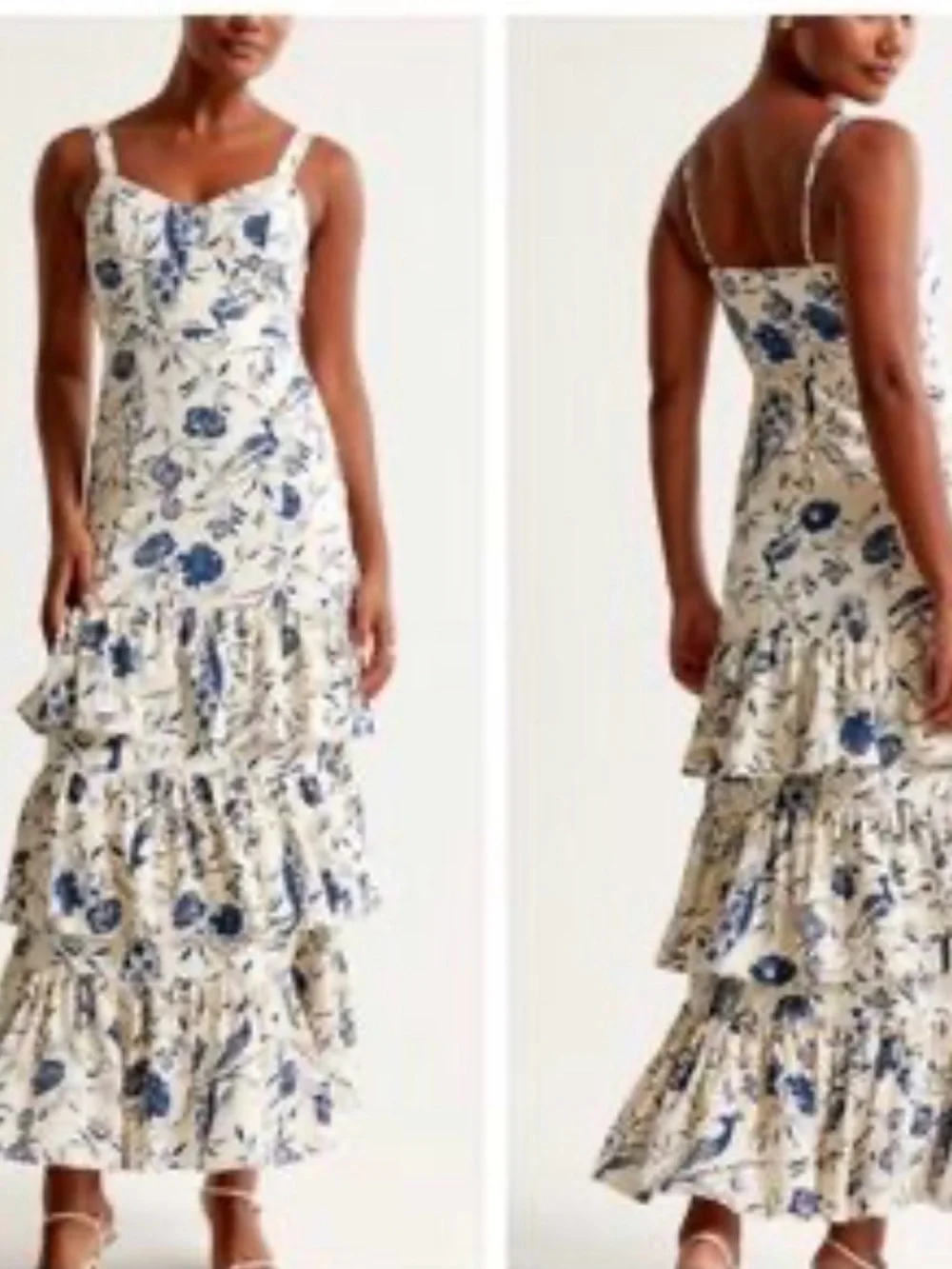 Abercrombie & Fitch Cream Maxi Dress with Blue Floral Print
